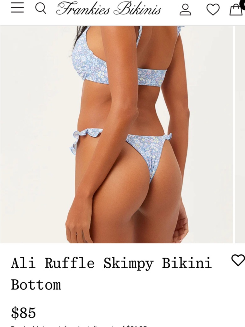 Frankie's Bikinis Ali Skimpy Black Ruffle-Side Thong Swim Bottom Size Small - Picture 6 of 6